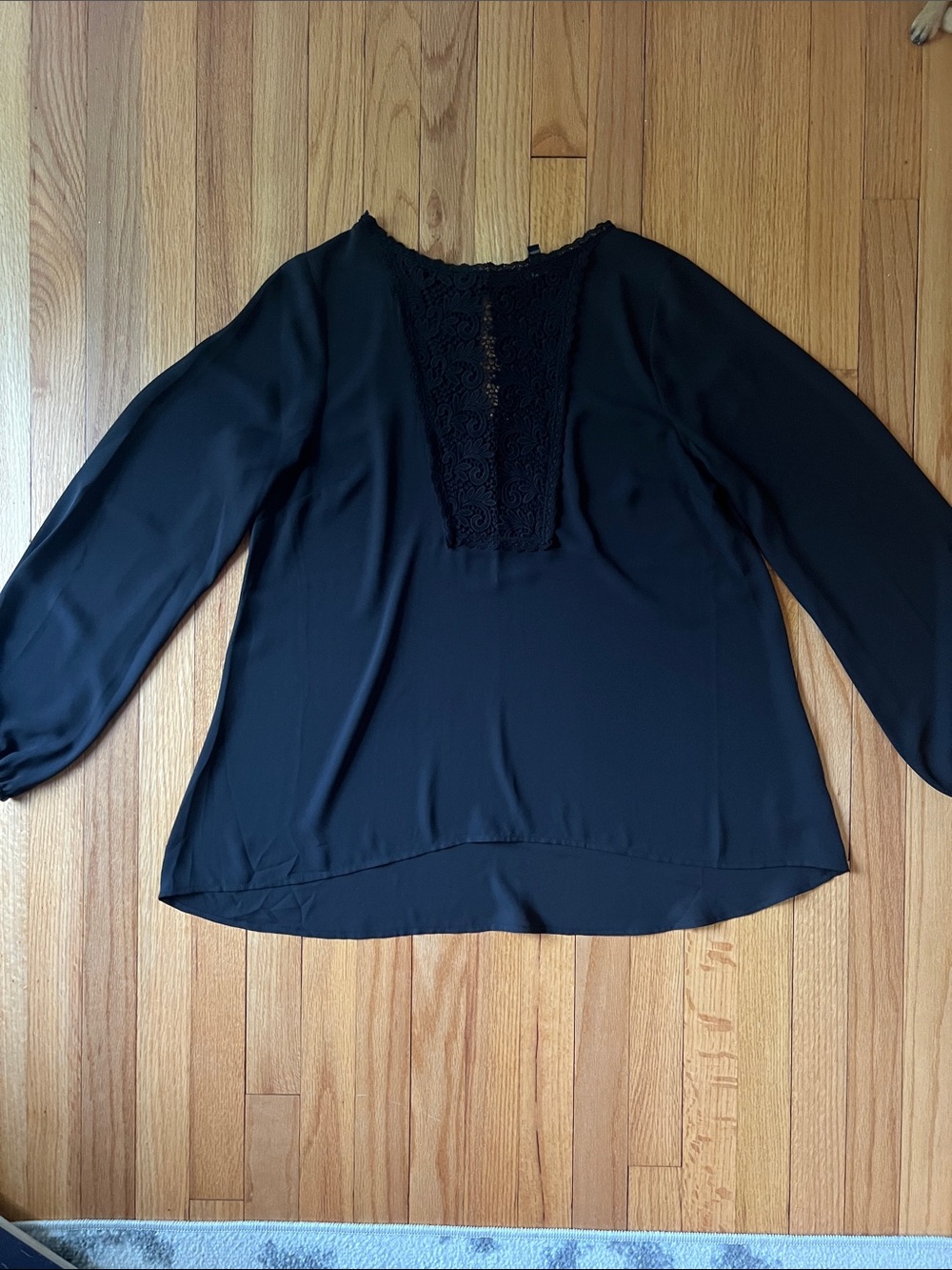 Express Black Lace-Front Long Sleeve Blouse